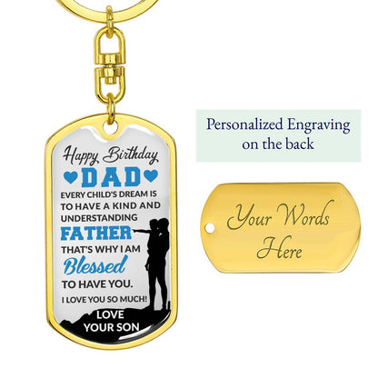 Stunning Graphic Dog Tag Keychain with YOUR PERSONAL ENGRAVING for DAD