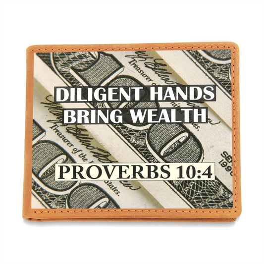 Excellent Graphic Leather Wallet PROVERBS 10:4 from "WEALTH TRANSFER" Collection