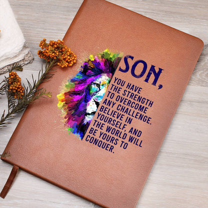 Impressive Graphic Leather Journal with message FOR YOUR SON