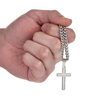 Remarkable Artisan Cross Necklace on Cuban Chain with REVELATION 1:6 Message Card JUST FOR YOUR HUSBAND