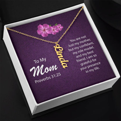 CREATE YOUR OWN Adjustable Vertical Unique Significant Meaningful Name Necklace with Message Card for MOM