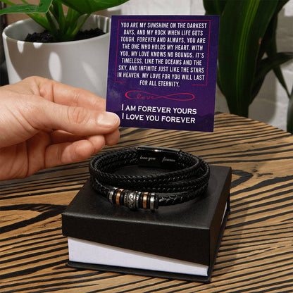 Trending Men's Luxury "Love You Forever" Leather Bracelet with Love Message Card JUST FOR HIM