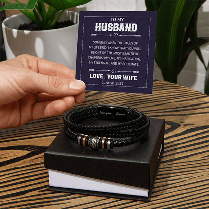 Trending Men's Luxury "Love You Forever" Leather Bracelet with Message Card FOR YOUR HUSBAND