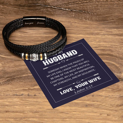 Trending Men's Luxury "Love You Forever" Leather Bracelet with Message Card FOR YOUR HUSBAND