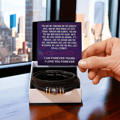 Trending Men's Luxury "Love You Forever" Leather Bracelet with Love Message Card JUST FOR HIM