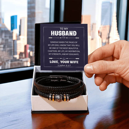 Trending Men's Luxury "Love You Forever" Leather Bracelet with Message Card FOR YOUR HUSBAND