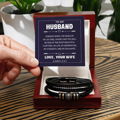 Trending Men's Luxury "Love You Forever" Leather Bracelet with Message Card FOR YOUR HUSBAND