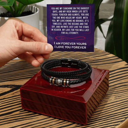 Trending Men's Luxury "Love You Forever" Leather Bracelet with Love Message Card JUST FOR HIM
