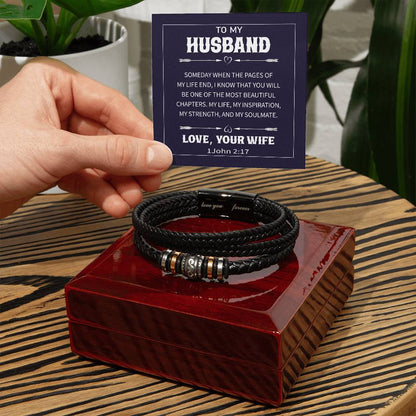 Trending Men's Luxury "Love You Forever" Leather Bracelet with Message Card FOR YOUR HUSBAND