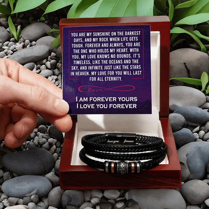 Trending Men's Luxury "Love You Forever" Leather Bracelet with Love Message Card JUST FOR HIM
