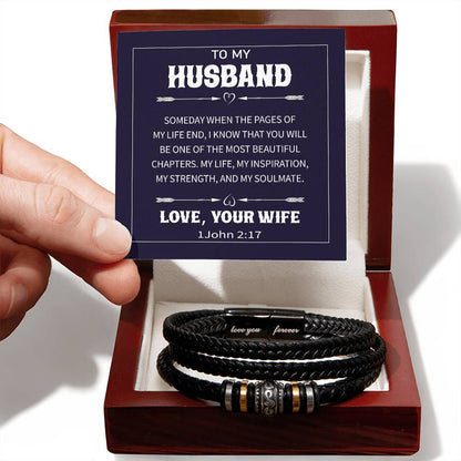 Trending Men's Luxury "Love You Forever" Leather Bracelet with Message Card FOR YOUR HUSBAND
