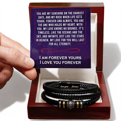 Trending Men's Luxury "Love You Forever" Leather Bracelet with Love Message Card JUST FOR HIM