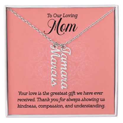 CREATE YOUR OWN Adjustable Vertical Unique Significant Meaningful MULTI-NAME Necklace with Message Card for MOM