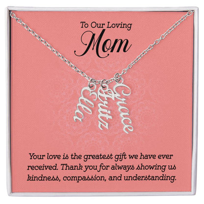 CREATE YOUR OWN Adjustable Vertical Unique Significant Meaningful MULTI-NAME Necklace with Message Card for MOM