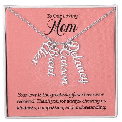 CREATE YOUR OWN Adjustable Vertical Unique Significant Meaningful MULTI-NAME Necklace with Message Card for MOM