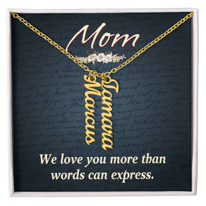 CREATE YOUR OWN Adjustable Vertical Unique Significant Meaningful MULTI-NAME Necklace with Message Card for MOM
