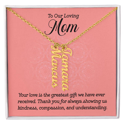CREATE YOUR OWN Adjustable Vertical Unique Significant Meaningful MULTI-NAME Necklace with Message Card for MOM