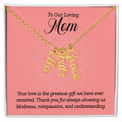 CREATE YOUR OWN Adjustable Vertical Unique Significant Meaningful MULTI-NAME Necklace with Message Card for MOM