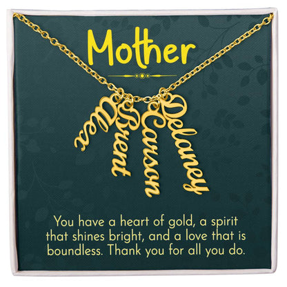 CREATE YOUR OWN Adjustable Vertical Unique Significant Meaningful MULTI-NAME Necklace with Message Card for MOTHER