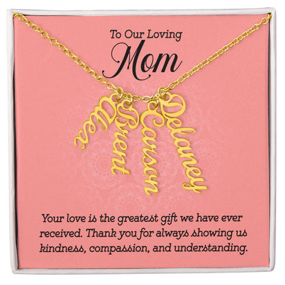 CREATE YOUR OWN Adjustable Vertical Unique Significant Meaningful MULTI-NAME Necklace with Message Card for MOM