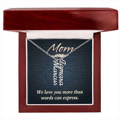 CREATE YOUR OWN Adjustable Vertical Unique Significant Meaningful MULTI-NAME Necklace with Message Card for MOM
