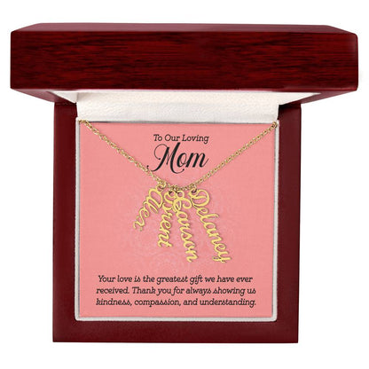 CREATE YOUR OWN Adjustable Vertical Unique Significant Meaningful MULTI-NAME Necklace with Message Card for MOM