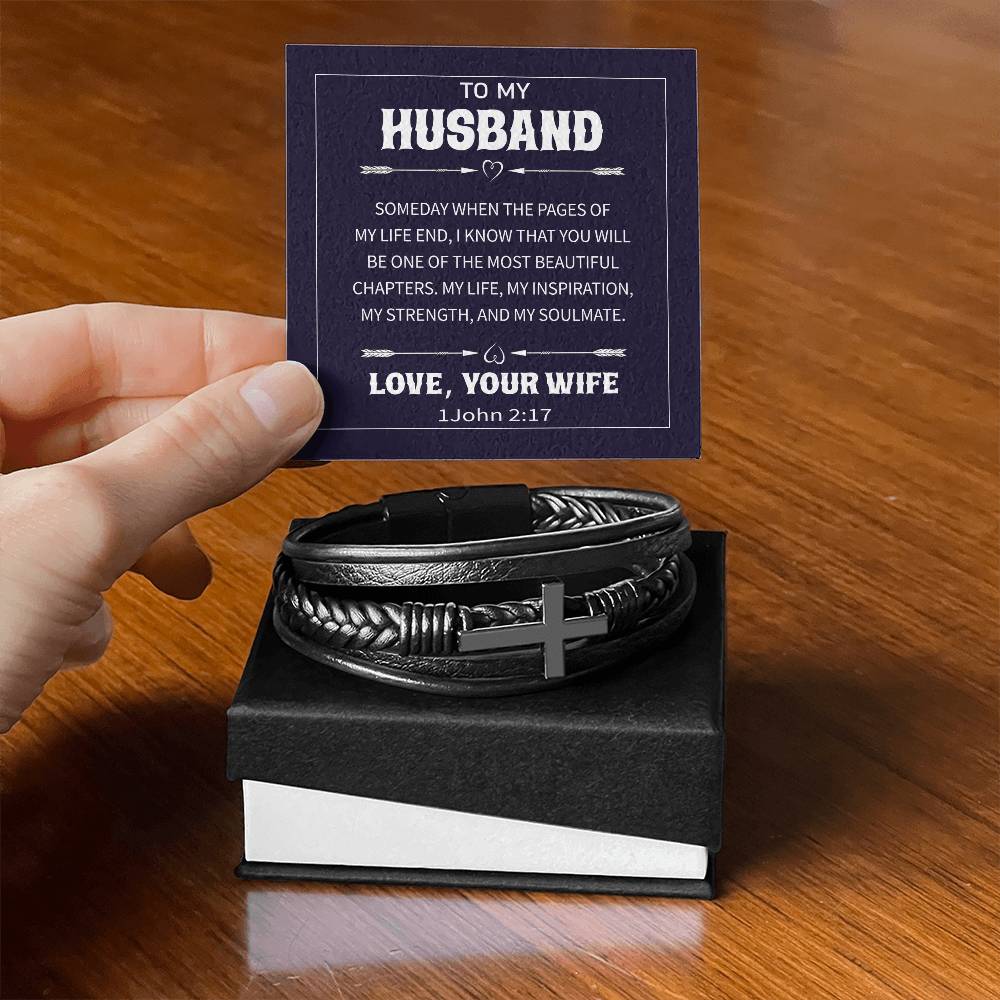 Trending Men's Luxury "The Cross" Leather Bracelet with Love Message Card JUST FOR HIM
