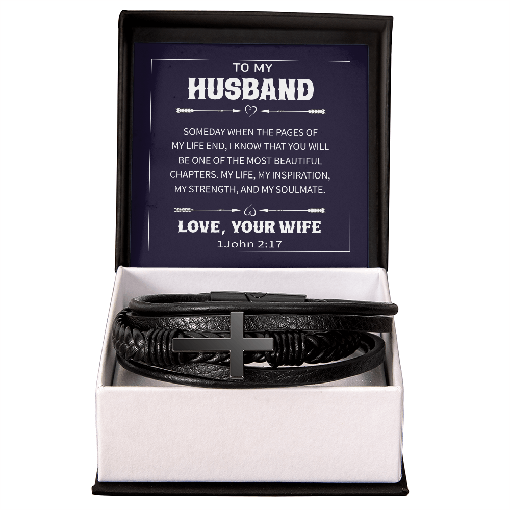 Trending Men's Luxury "The Cross" Leather Bracelet with Love Message Card JUST FOR HIM