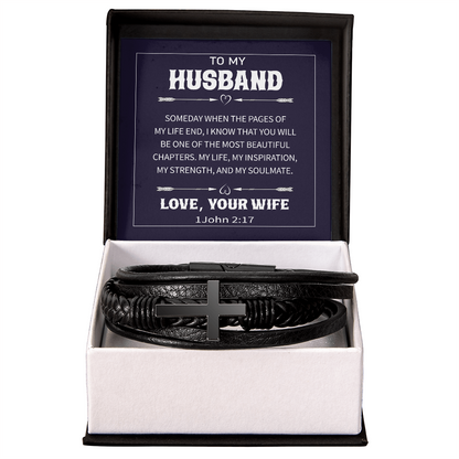 Trending Men's Luxury "The Cross" Leather Bracelet with Love Message Card JUST FOR HIM
