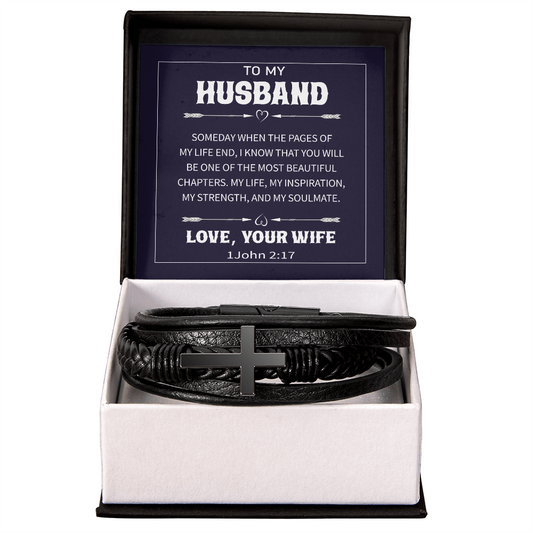 Trending Men's Luxury "The Cross" Leather Bracelet with Love Message Card JUST FOR HIM