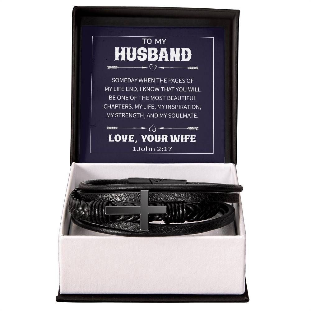 Trending Men's Luxury "The Cross" Leather Bracelet with Love Message Card JUST FOR HIM