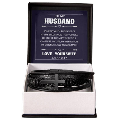 Trending Men's Luxury "The Cross" Leather Bracelet with Love Message Card JUST FOR HIM
