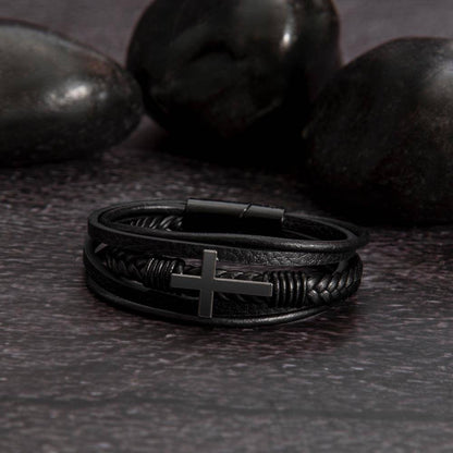 Trending Men's Luxury "THE CROSS" Leather Bracelet with Love Message Card for YOUR DEAR HUSBAND