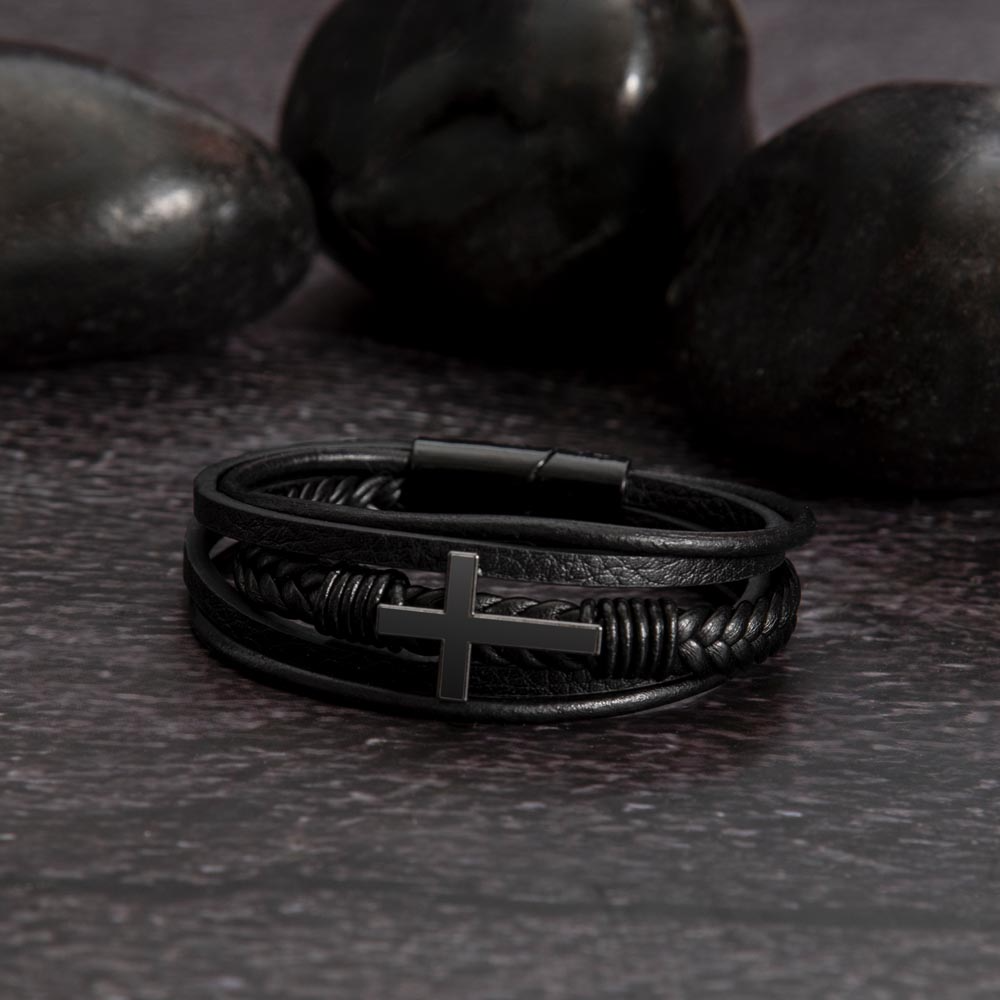 Trending Men's Luxury "The Cross" Leather Bracelet with Love Message Card JUST FOR HIM