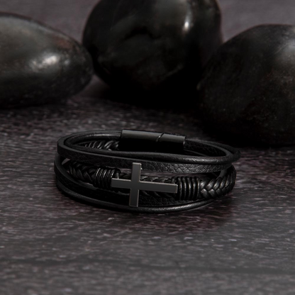 Trending Men's Luxury "The Cross" Leather Bracelet with Love Message Card JUST FOR HIM