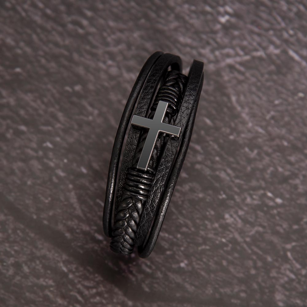 Trending Men's Luxury "The Cross" Leather Bracelet with Love Message Card JUST FOR HIM