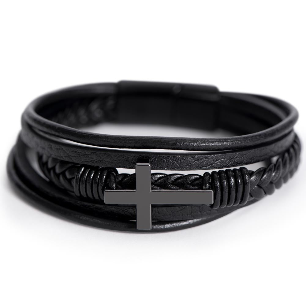 Trending Men's Luxury "The Cross" Leather Bracelet with Love Message Card JUST FOR HIM