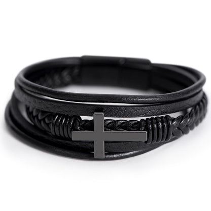 Trending Men's Luxury "The Cross" Leather Bracelet with Love Message Card JUST FOR HIM
