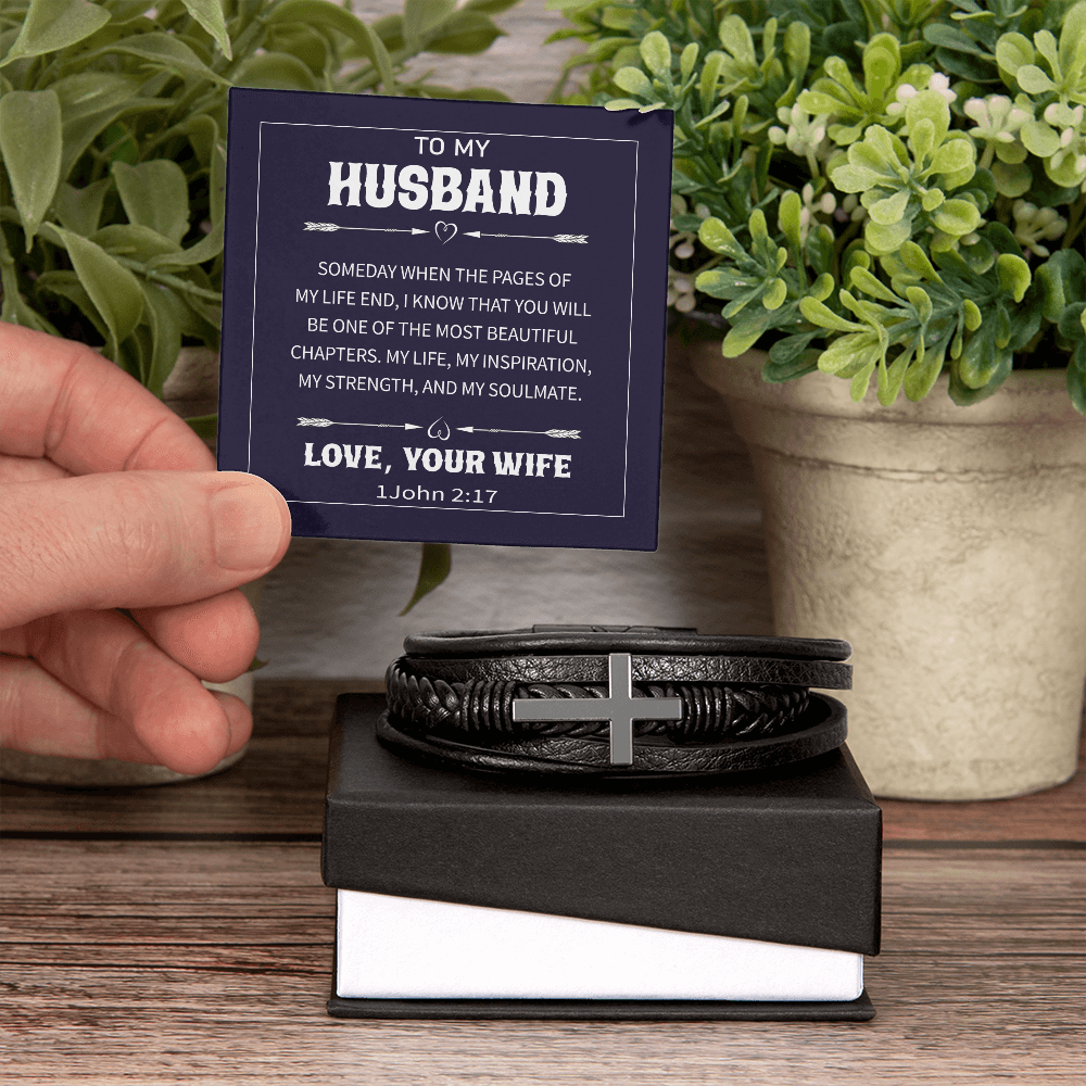 Trending Men's Luxury "The Cross" Leather Bracelet with Love Message Card JUST FOR HIM