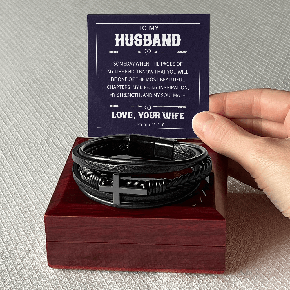 Trending Men's Luxury "The Cross" Leather Bracelet with Love Message Card JUST FOR HIM