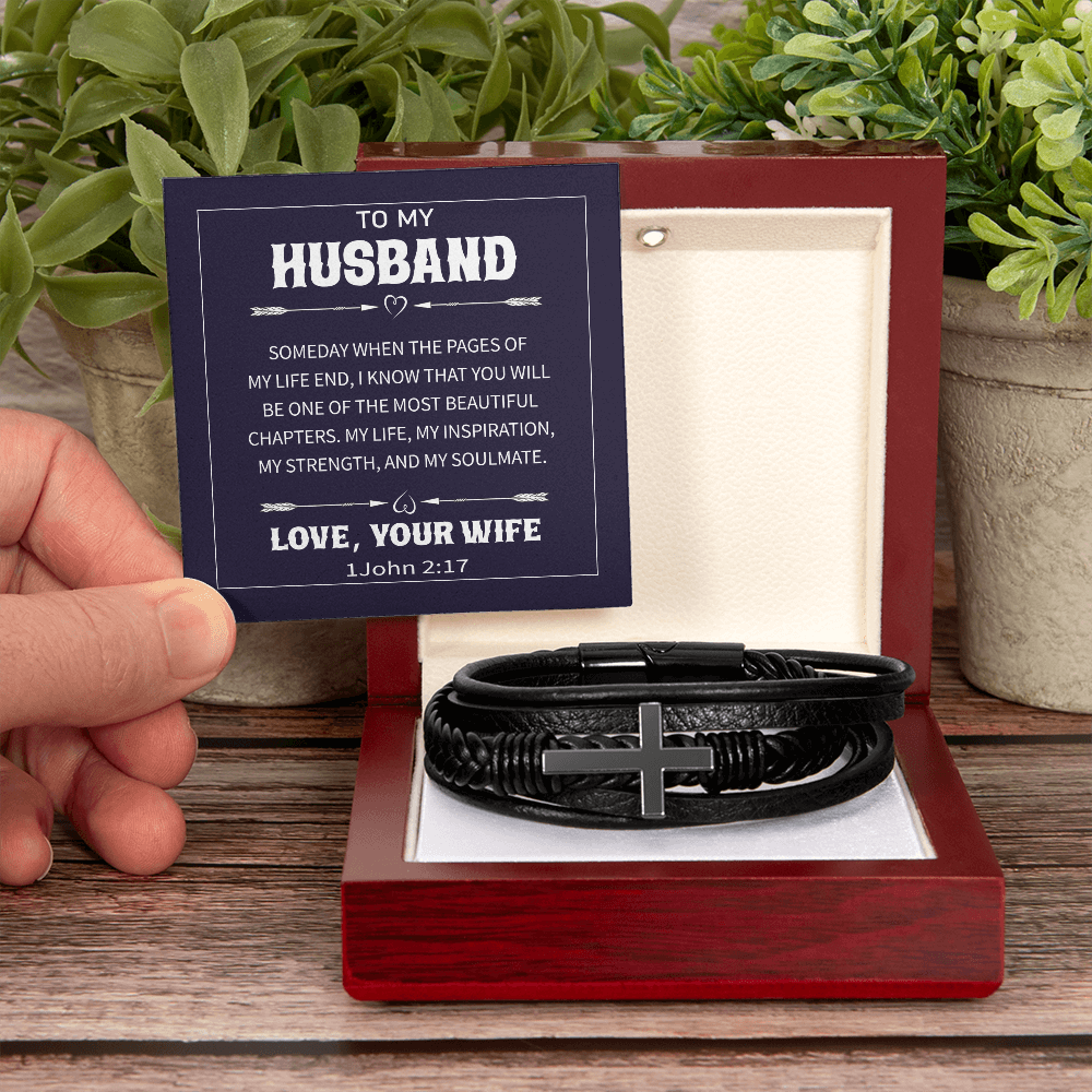 Trending Men's Luxury "The Cross" Leather Bracelet with Love Message Card JUST FOR HIM