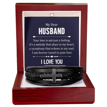 Trending Men's Luxury "THE CROSS" Leather Bracelet with Love Message Card for YOUR DEAR HUSBAND