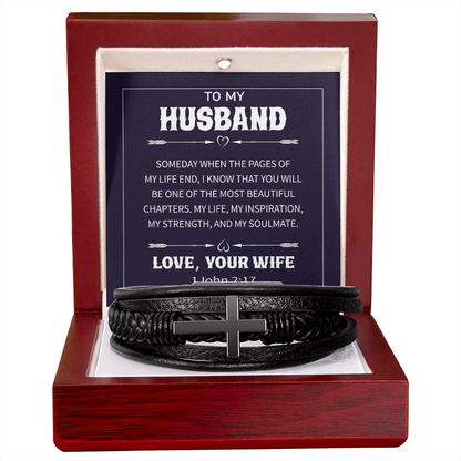 Trending Men's Luxury "The Cross" Leather Bracelet with Love Message Card JUST FOR HIM